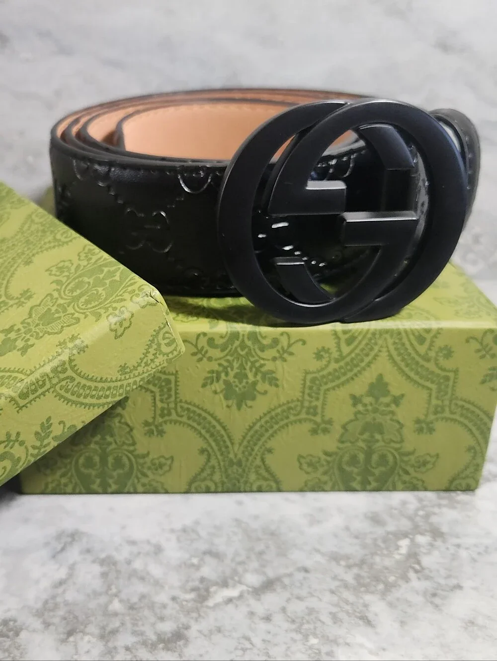 Gucci Black Interlocking GG Signature Leather Belt✨️